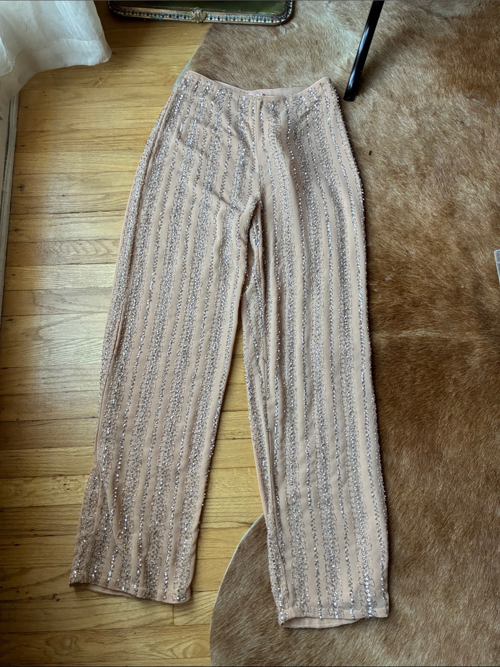 Ottod’Ame tresor Nude Sequin-Stripe Wide Leg Pants size 40 nwt